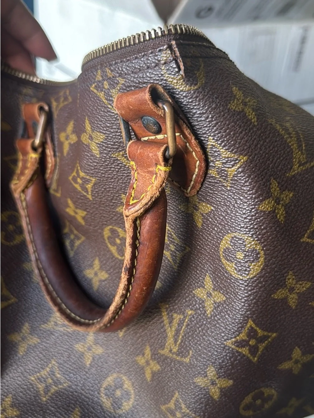 Louis Vuitton Brown Monogram Canvas Satchel with Gold Hardware